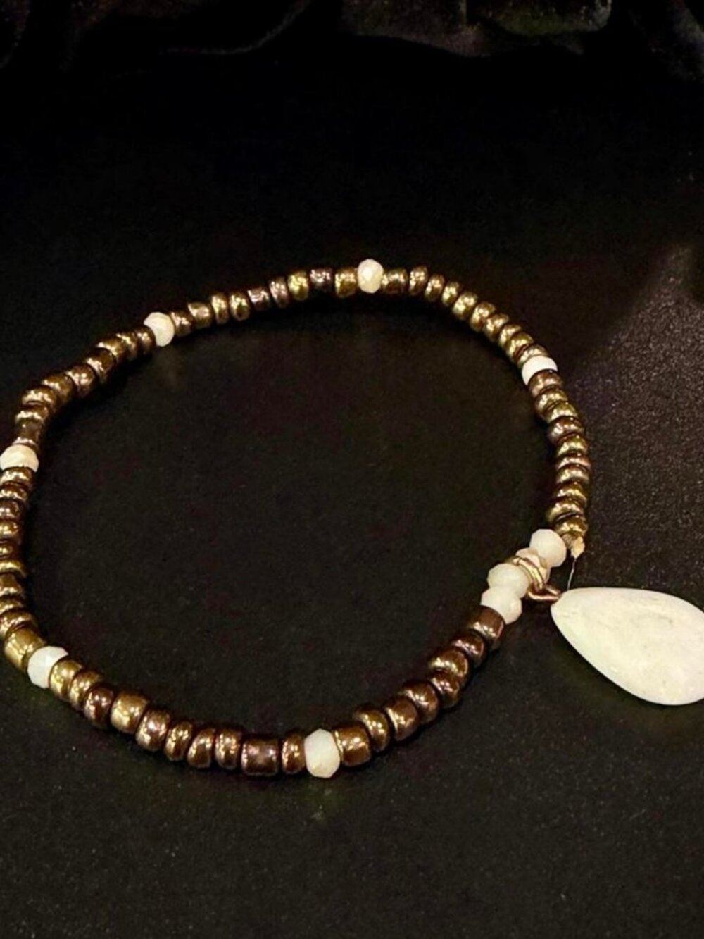 Brown White Bead Teardrop Bracelet